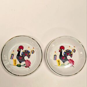 Vintage Portuguese Barcelos Rooster Dish Set Of 2 Portugal Folk Art